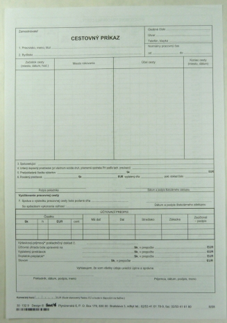 Tlačivo cestovný príkaz A4/20 ks  301329b - D